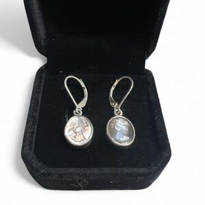 Vintage Harlene Korey Kalibre Cameo‎ Sterling Silver Mother of Pearl Earrings